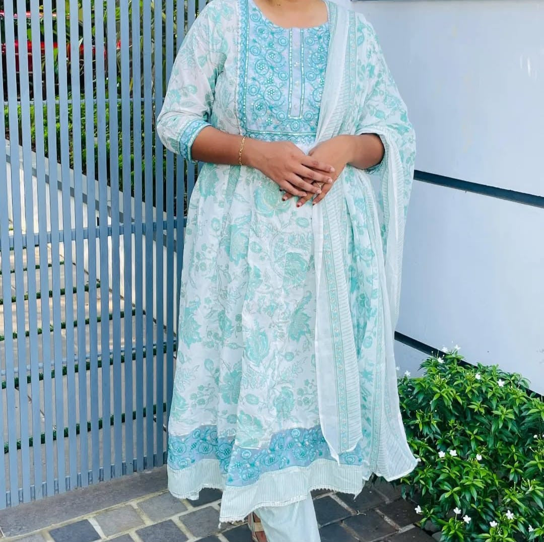 Floral Anarkali Cotton Flare Dress