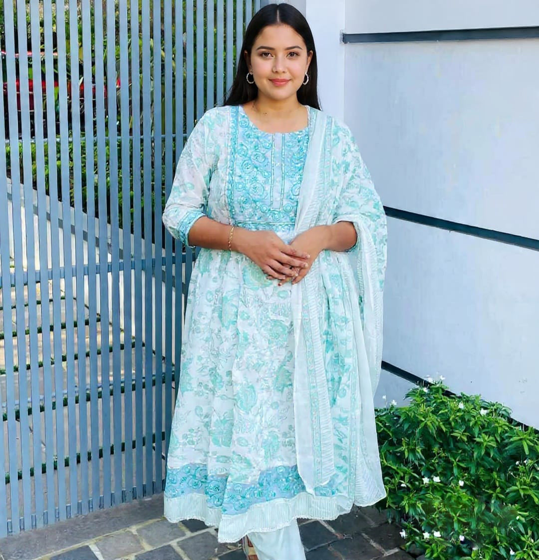 Floral Anarkali Cotton Flare Dress