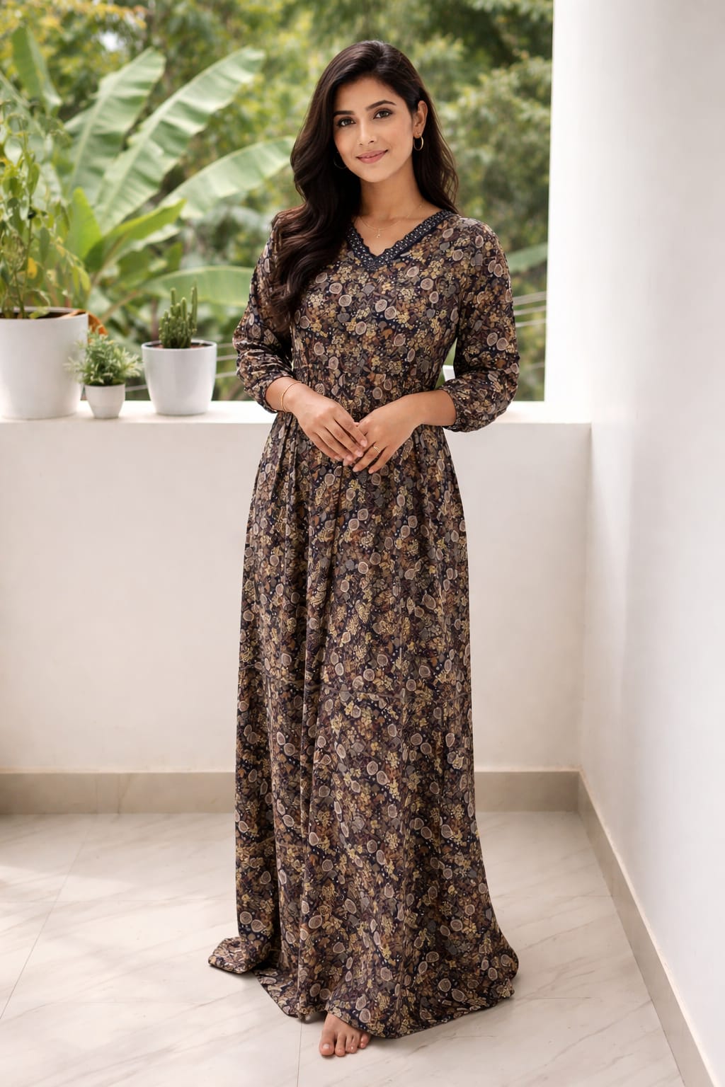 Floral Print V-Neck Maxi Dress