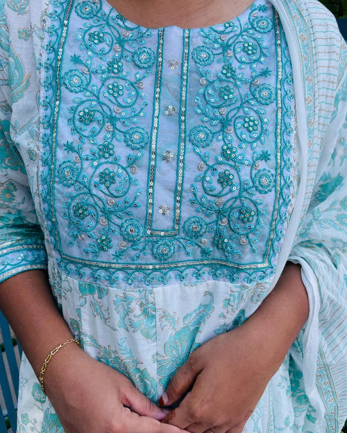 Floral Anarkali Cotton Flare Dress