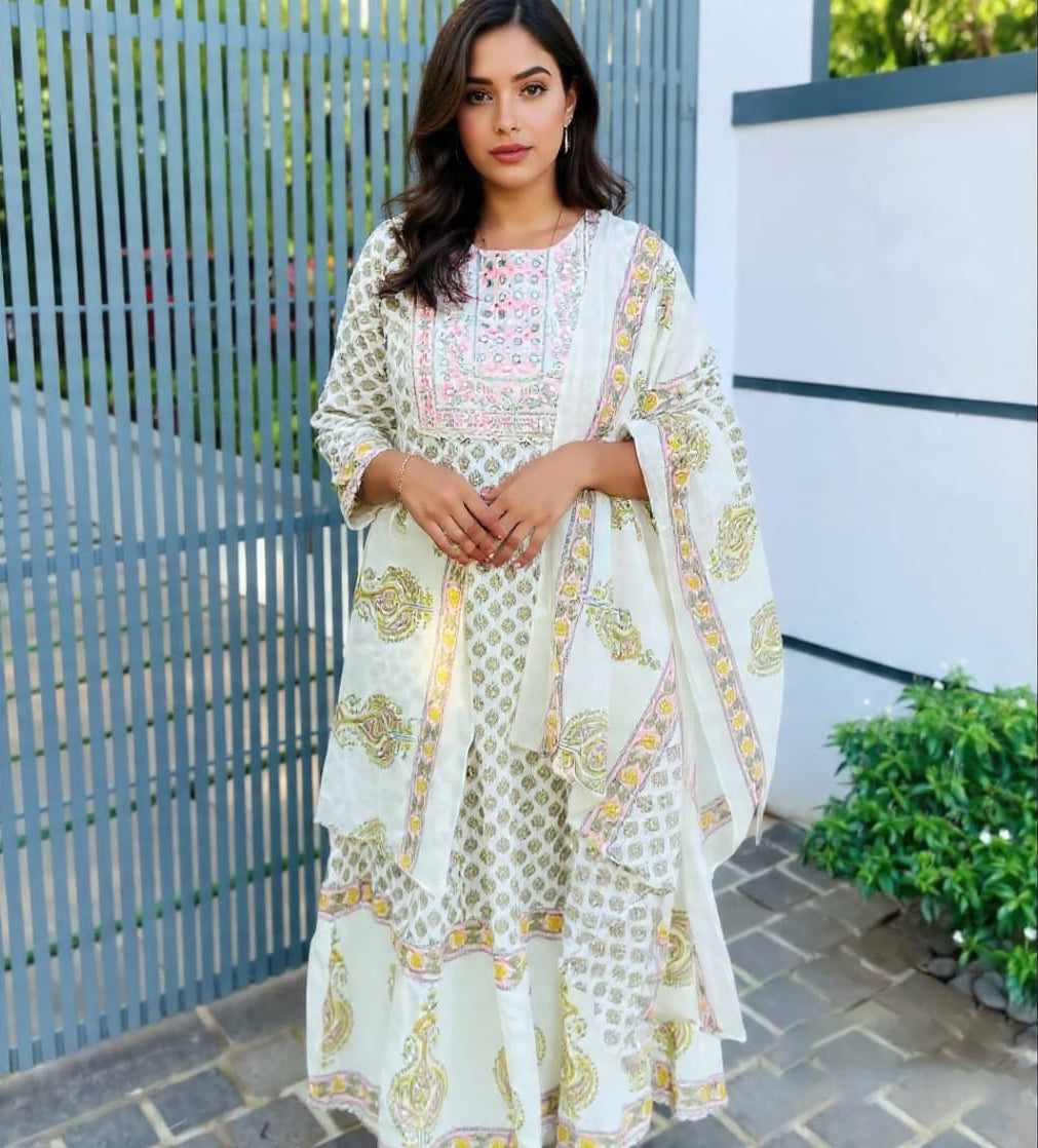 Printed Cotton Anarkali with Flowy Flare