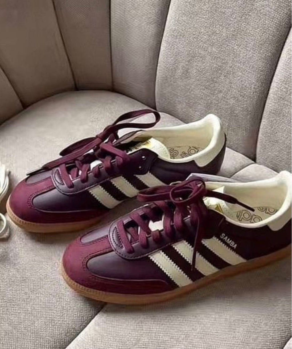 ADIDAS ORIGINALS SAMBA CHERRY WHITE STRIPES & CREAM LEOPERD STRIPES