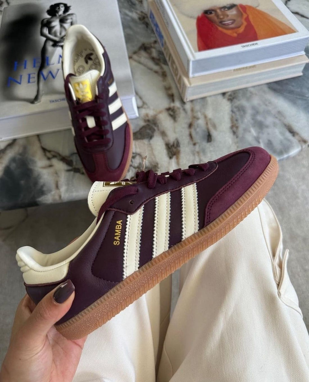 ADIDAS ORIGINALS SAMBA CHERRY WHITE STRIPES & CREAM LEOPERD STRIPES