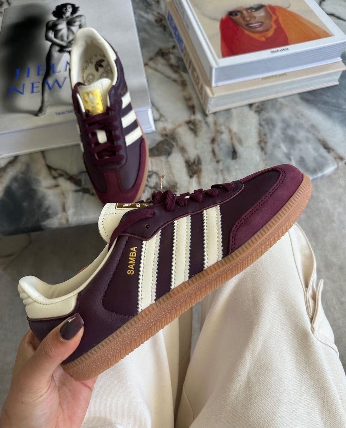 ADIDAS ORIGINALS SAMBA CHERRY WHITE STRIPES & CREAM LEOPERD STRIPES