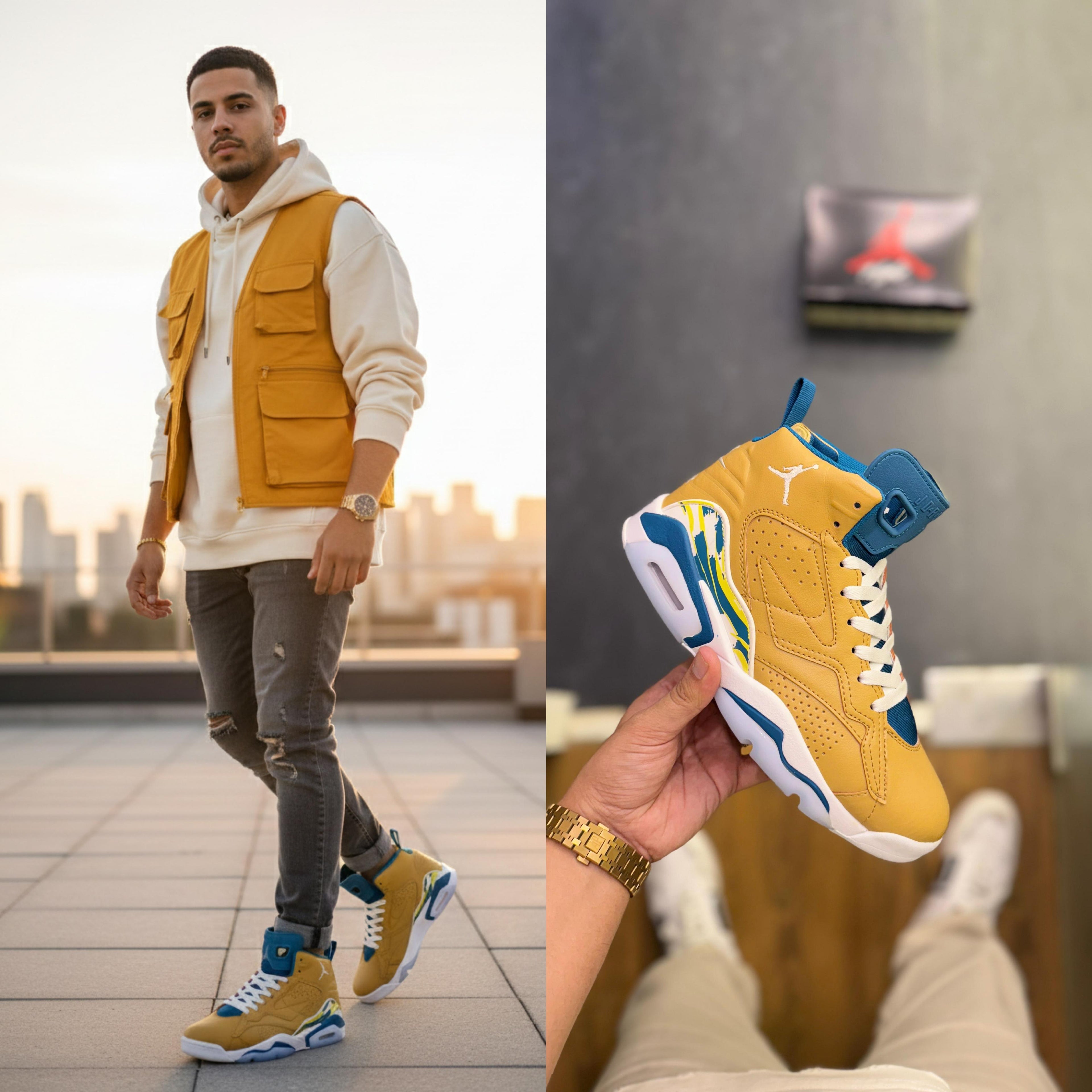AIR JORDANS RETRO 6 JUMPMAN MVP YELLOW BROWN
