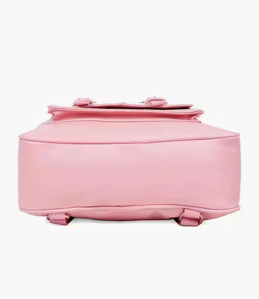 Girls Stylish Pink Backpack Combo (3-in-1) | Cute Bow Design | School, College & Travel Use | PU Leather | Round Sling Bag + Mini Pouch Included