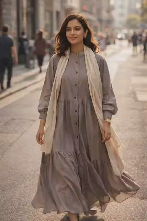 Soft Sage Tiered Long Sleeve Maxi Dress