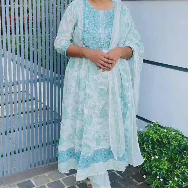 Floral Anarkali Cotton Flare Dress