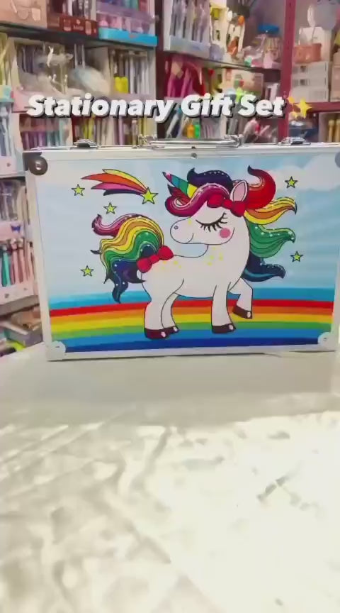 The toy chest Colorful Unicorn Art Box for Kids – Drawing & Painting Supplies in Suitcase